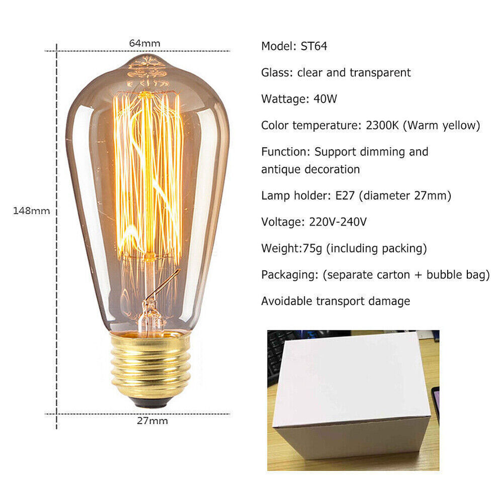 3X E27 ST64 LED Edison 40W Warm White Vintage Retro Bulbs Filament Light Bulb