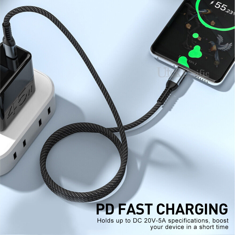 100W USB C Type C Charger Cable Fast Charge For Samsung S24 S23 S22 Huawei 2M 3M