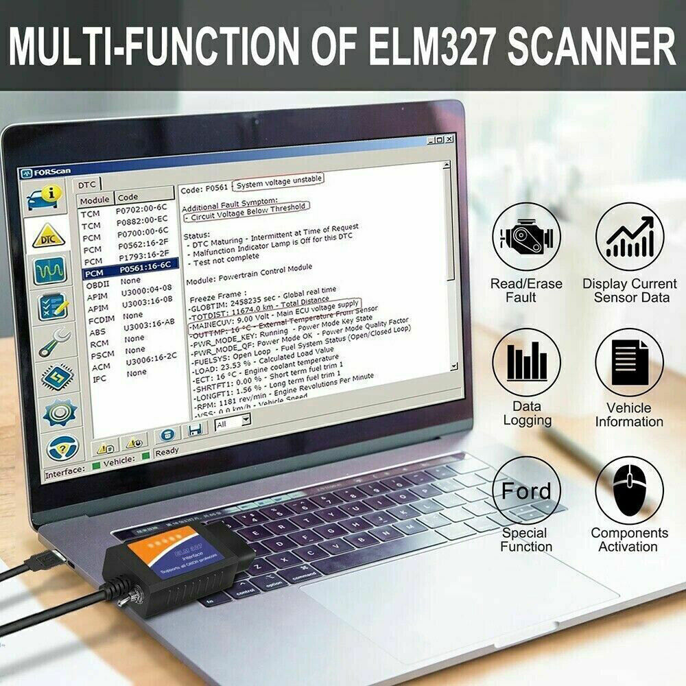 Obd2 Scanner Elm327 Usb Retrofit For Ford Elmconfig Latest Chip Hs-can Forscan