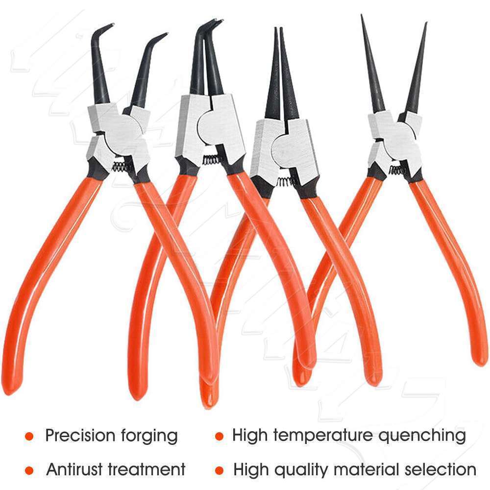 4-Piece 7" Circlip Pliers Set Internal/External Bent/Straight Snap Ring Remover