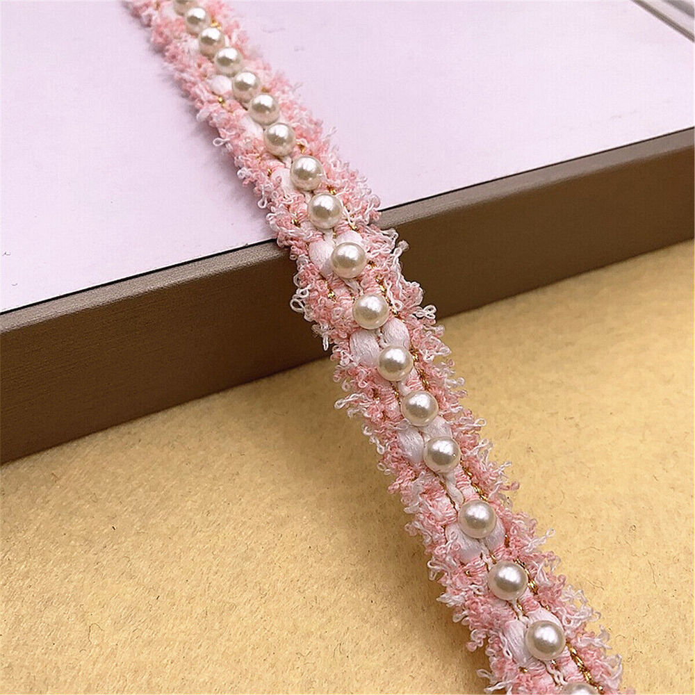 1 Yard Pearl Beaded Embroidered Lace Ribbon Trim DIY Handmade Dress Sewing Craft