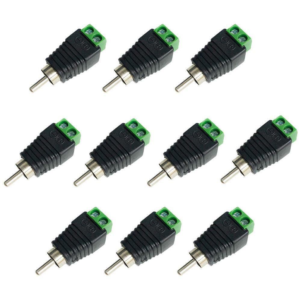 10pcs of Speaker Wire Cable to Audio RCA Male Connector Plug Jack` Adapter Q6U2