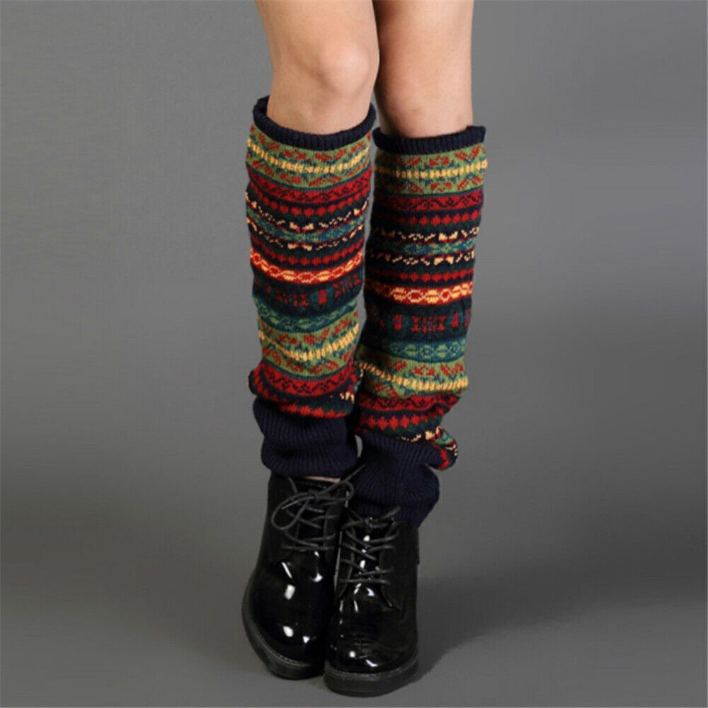 Women Winter Knee High Leg Warmers Long Knitted Socks Leggings Warm Crochet Sock