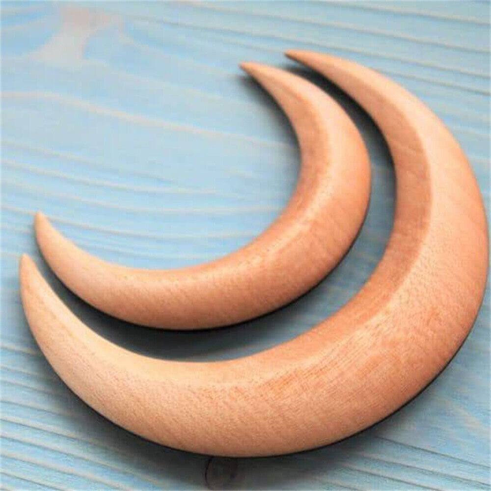 Vintage Crescent Moon-Shape Hair Stick Hand Carved Wooden Hairpin for Girl Women