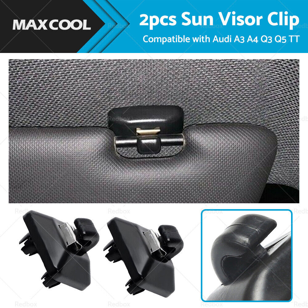 2PCS Sun Visor Clip Holder Hook Bracket Suitable for Audi A3 A4 Q3 Q5 TT Black