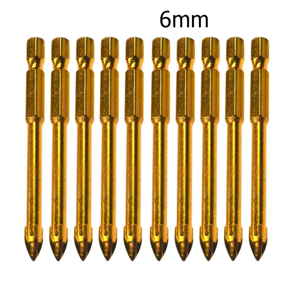 10X Titanium Ceramic Tile Glass Drill Bit Tungsten Carbide Cross Spear Head 6MM