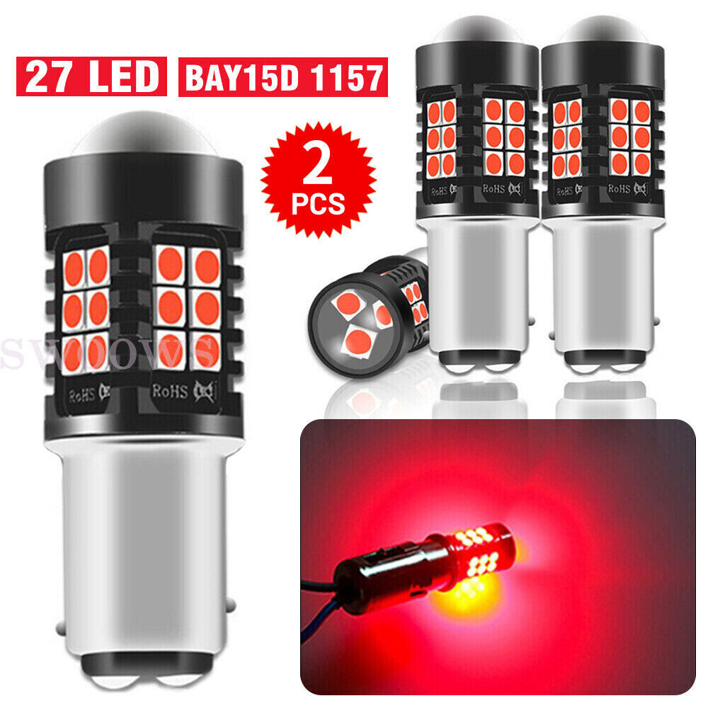 2X BAY15D 1157 RED LED BRAKE STOP TAIL LIGHT BULBS GLOBE SUPER BRIGHT ERROR FREE