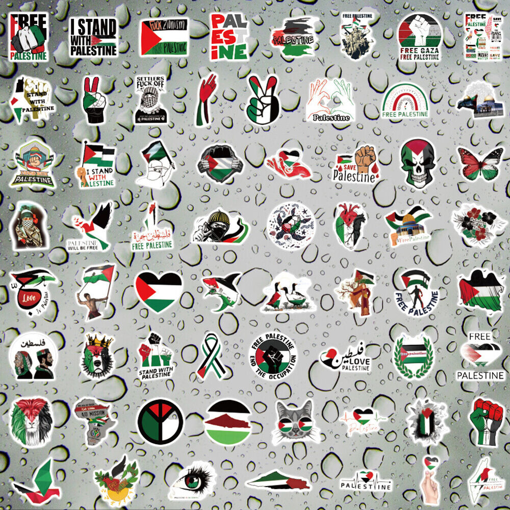 60Pcs Palestine Sticker Waterproof Cartoon for Water Bottles Phone Laptop