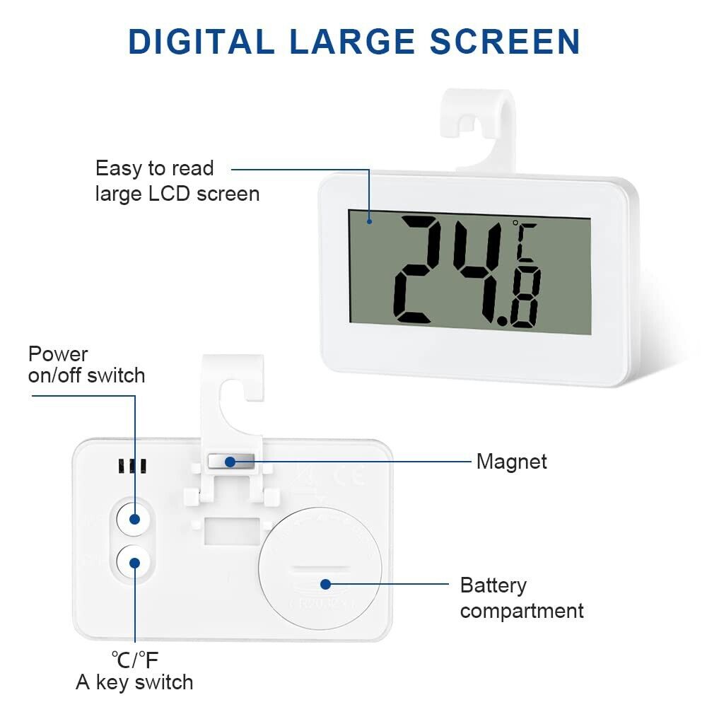 LCD Digital Fridge Freezer Thermometer Cooking Kitchen Hook Magnet Waterproof