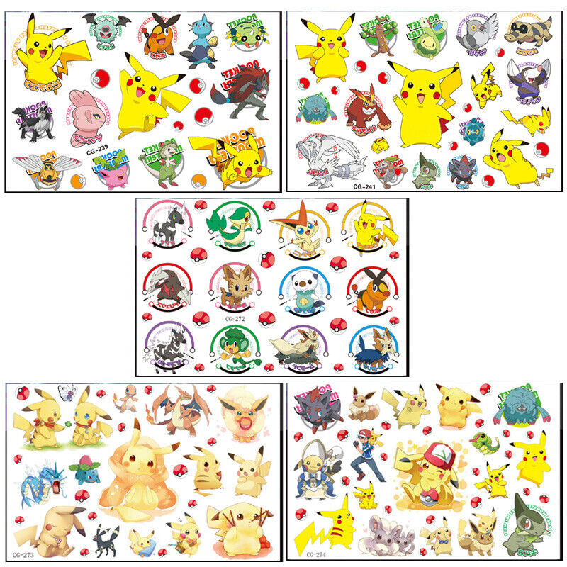 Pikachu Pokemon Tattoo Sticker Kids Temporary Supplies Lolly Loot Bag Body Art