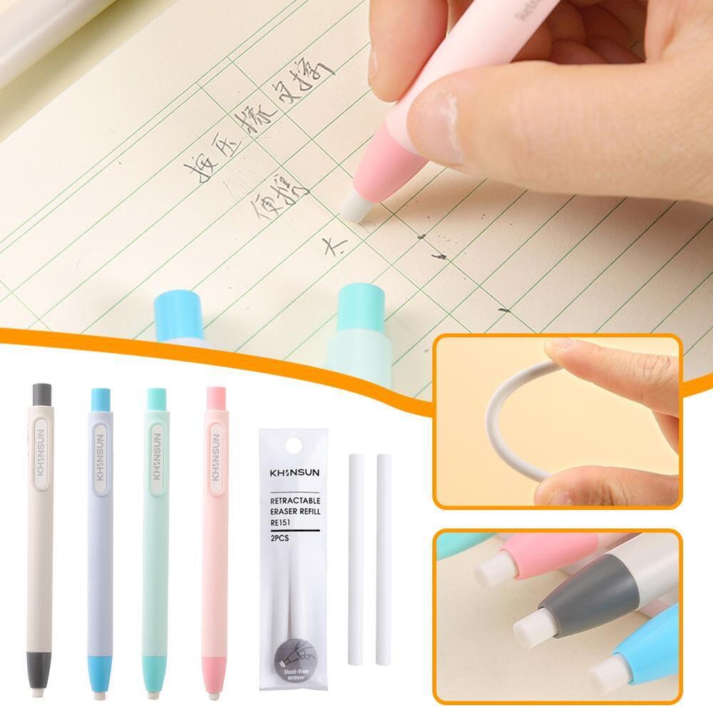 Press Retractable Pencil Eraser Correction Supplies Pen Style Rubber New