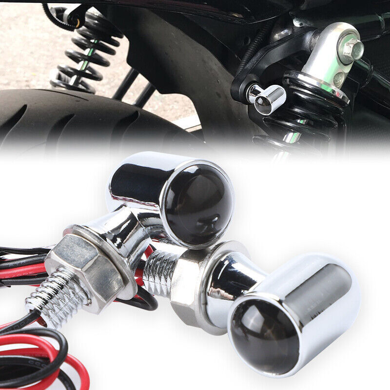 2x Mini Indicator Motorcycle LED Turn Signal Light Chrome For Bobber Cafe Racer