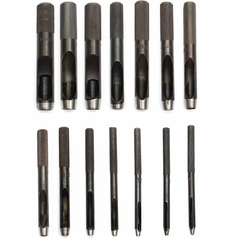 Round Hollow Punch Set Hand Tools Hole Punching Leather Gasket CARBON Steel