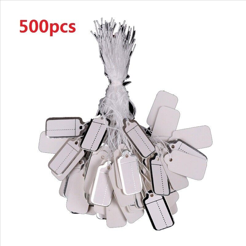 500*White Paper Jewelry Clothes Label Price Tags With Elastic String 2.6x1.3cm