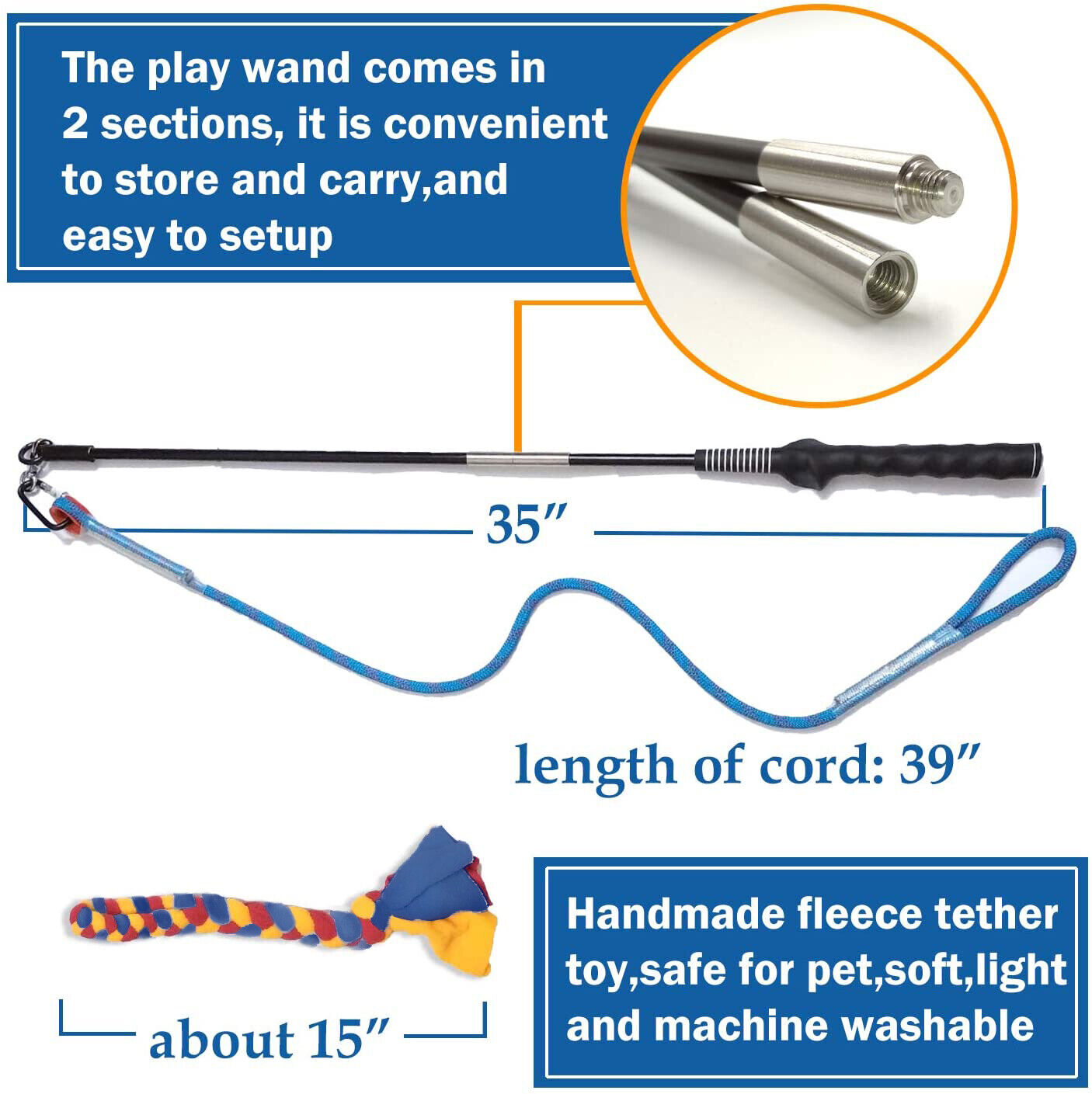 Outdoor Play Fun Interactive Dog Flirt Pole Extendable Teaser Wand Tug Toy Rope