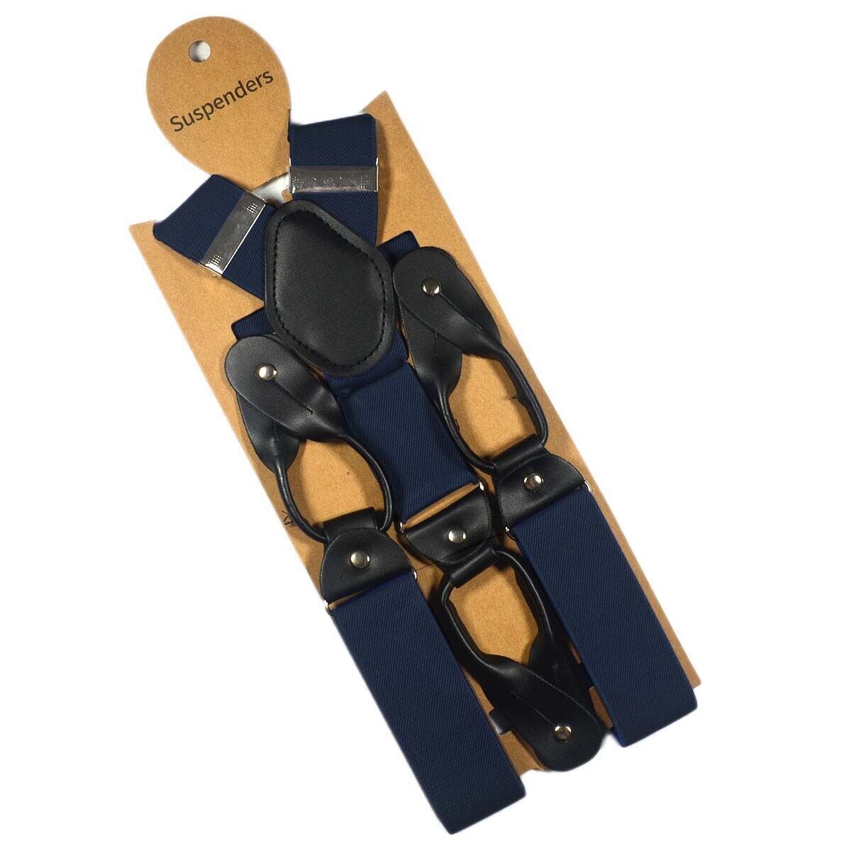 Men's 6 Button Hole Wide Elastic Suspenders Leather 35mm Trousers Braces Belt