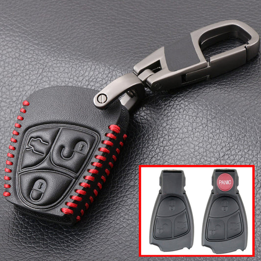 Leather Car Key Fob Case Cover For Mercedes-Benz C R CL GL SL CLK SLK + Key Ring