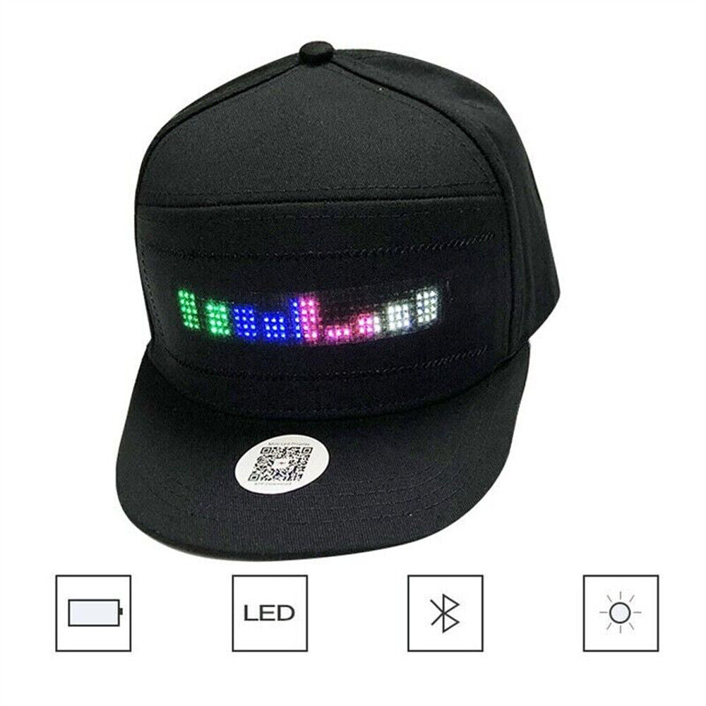 LED Cap Basaball Hat Snapback Bluetooth Adjustable Men Women Breathable USB App