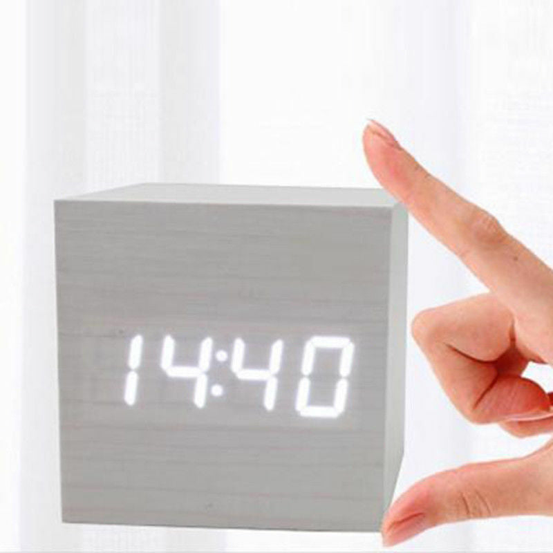 Wooden Digital Desk Table Clock LED Display Alarm Temperature Modern Home Decor