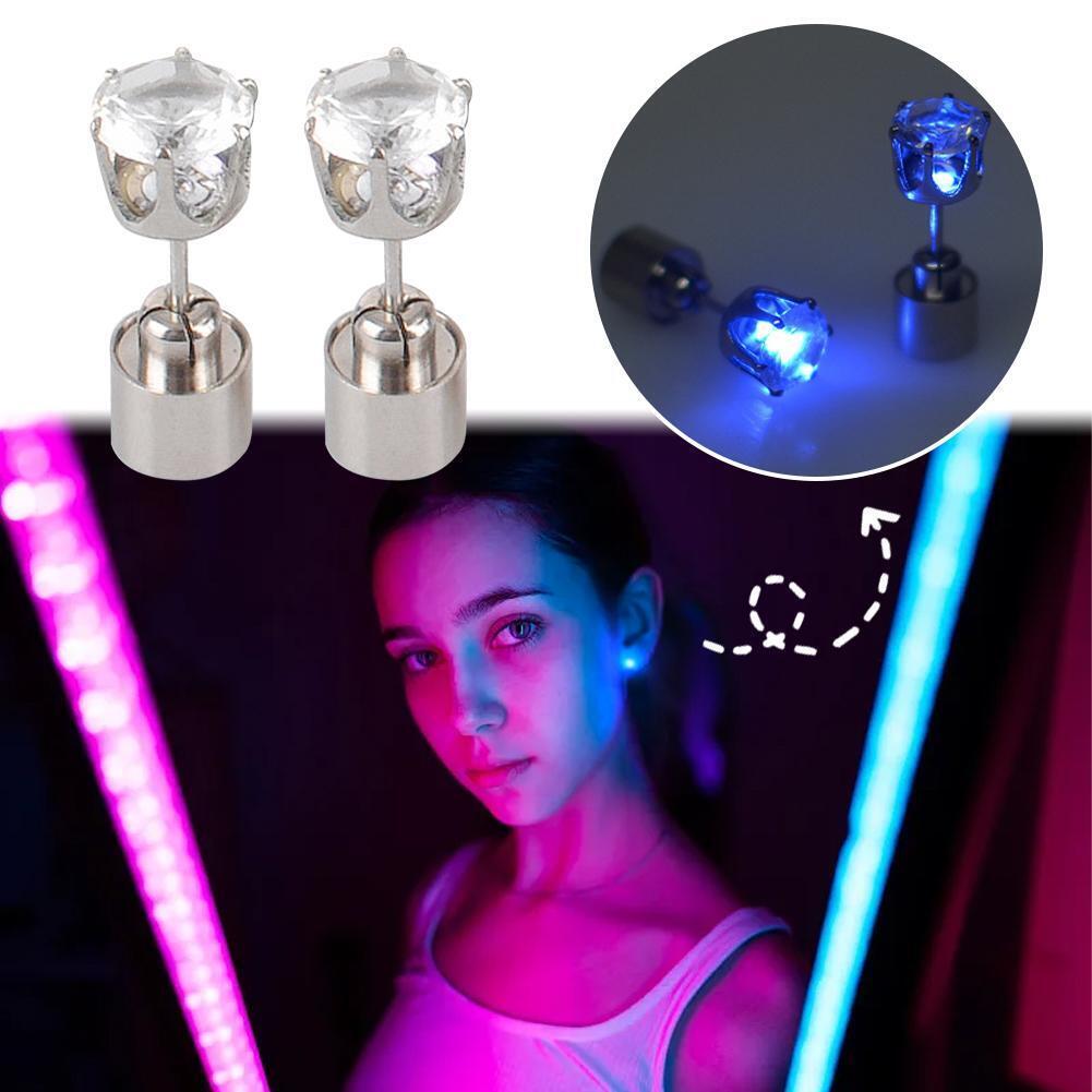 LED Earrings Glowing Light UpDiamond Crown Ear Drop Stud Pendant For Party U8R0