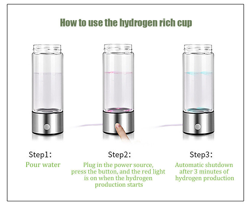 Hydrogen Rich Alkaline Water Ionizer Generator Bottle Cup USB Portable Mug 420ML