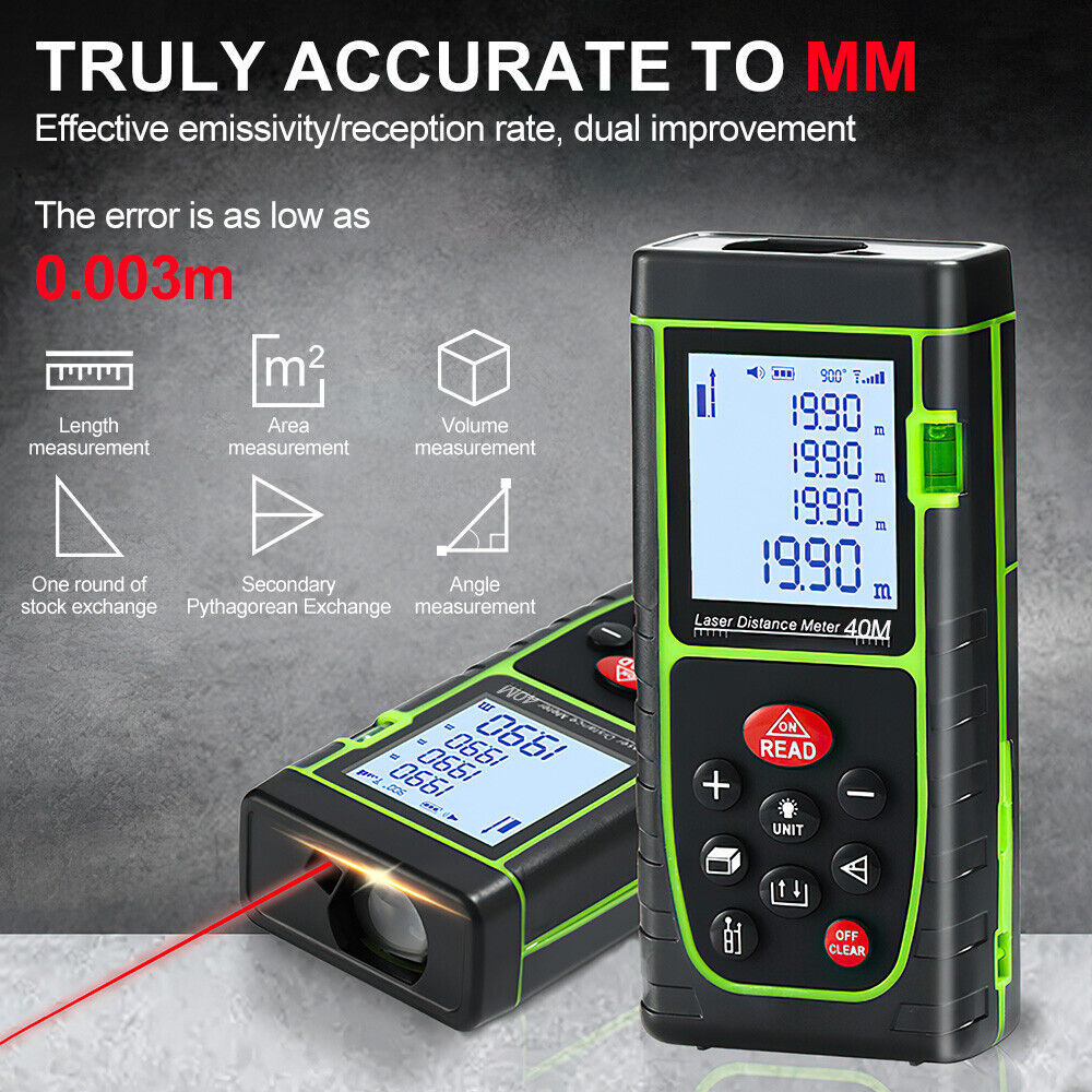 Laser Point Measure Distance Meter Range Finder 40m 130FT Handheld Digital Tool