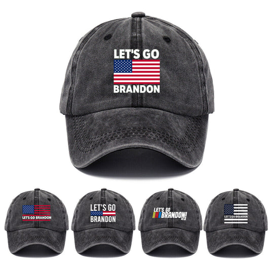 Men Let's Go Brandon Embroidered Adjustable Trump Baseball Cap Hat Flag Banner