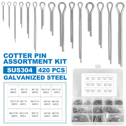 420Pcs Cotter Pin Assortment Kit Split Pin Fastener Clips Set Straight