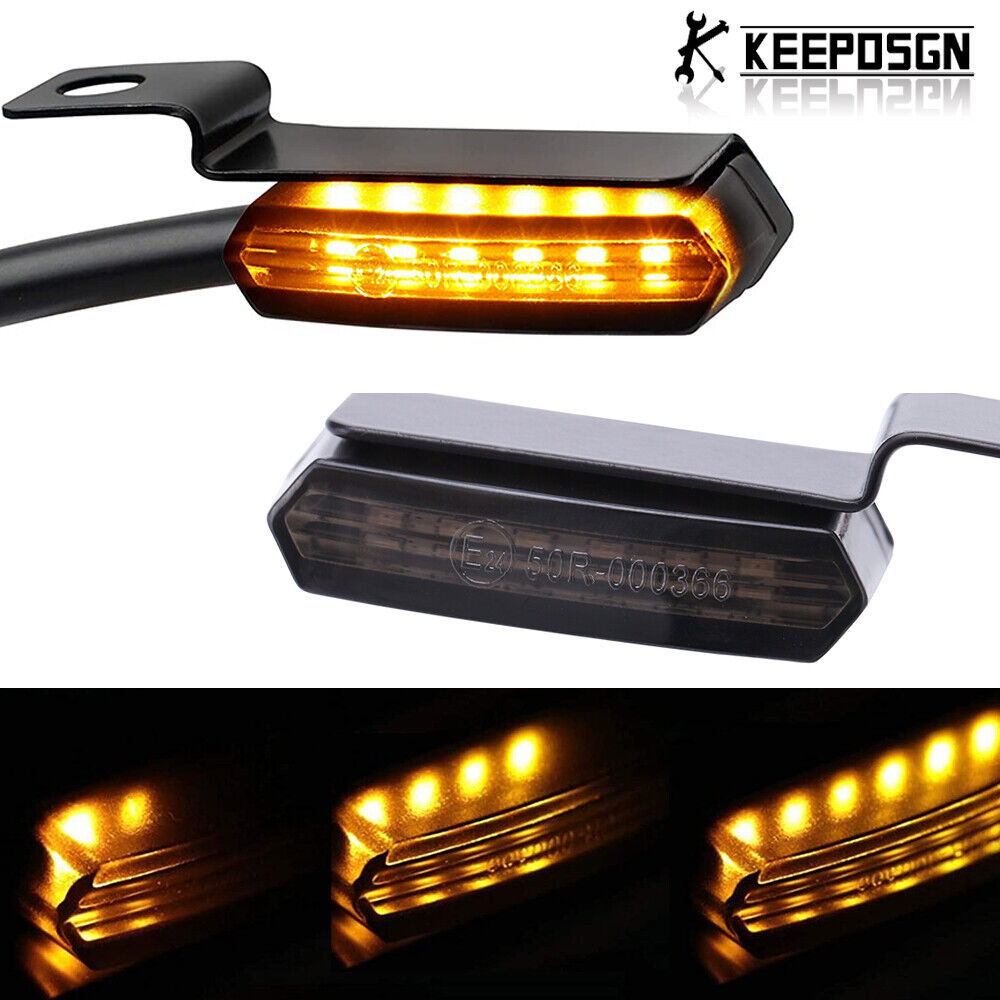 Motorcycle Sequential LED Mini Blinkers Turn Signal Amber light For Harley Black