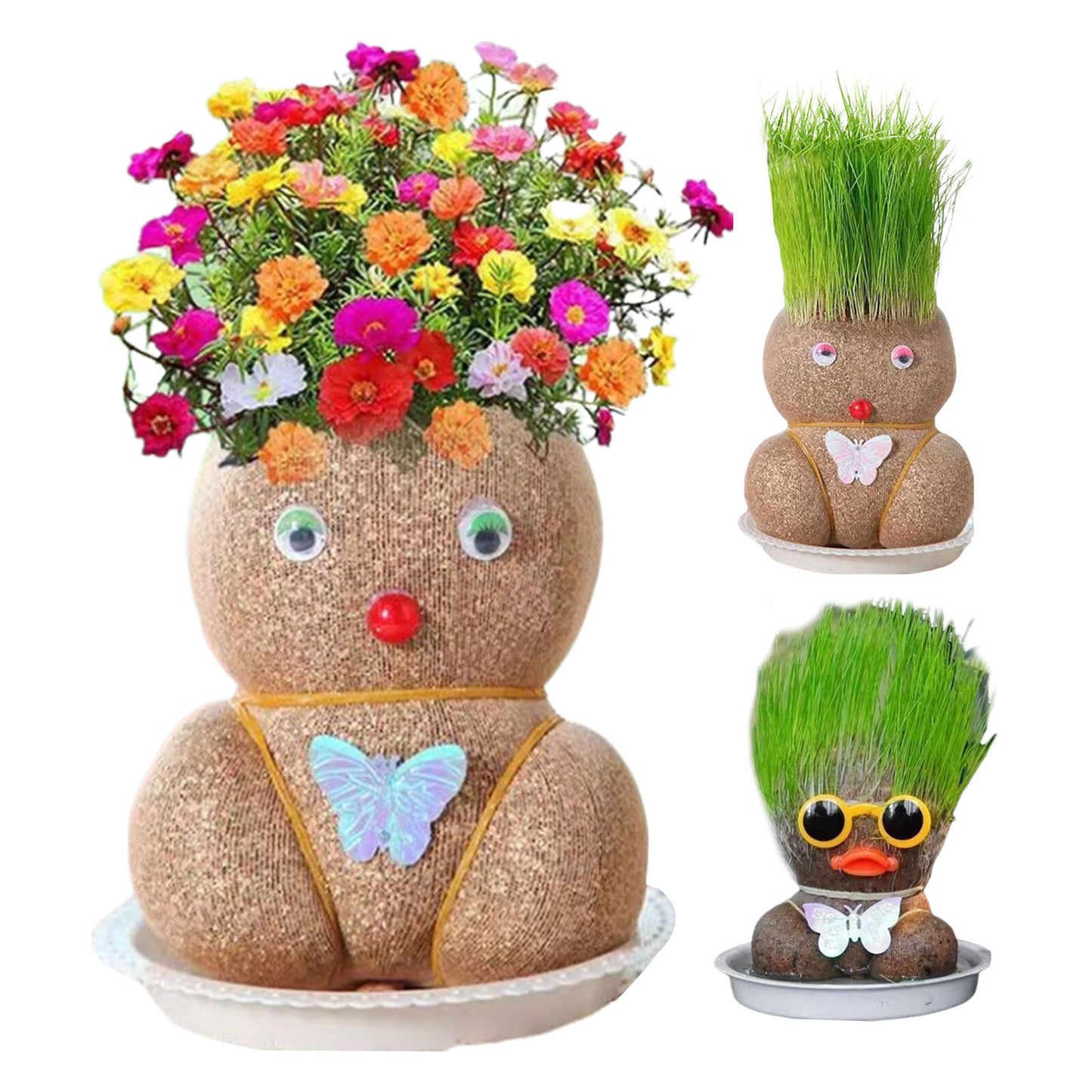 Room Decor Mini Grass Head Doll Small Potted Plant Watering Green Plants Beautif