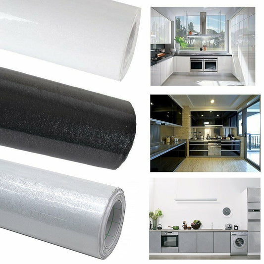 Glossy Vinyl Self Adhesive Kitchen Cupboard Door Drawer Wardrobe Cover PVC Film