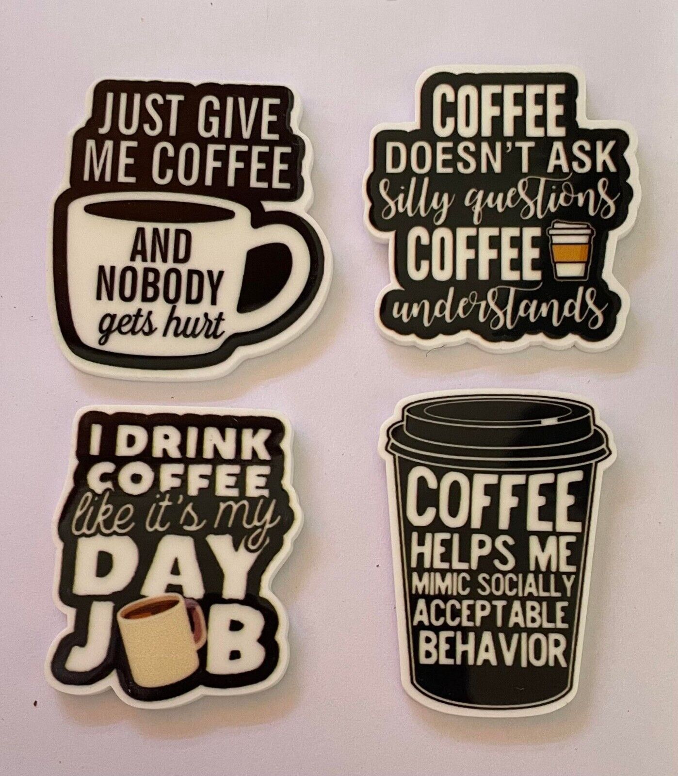 set of 4 Fridge Magnets Magnet COFFEE Sayings Acrylic