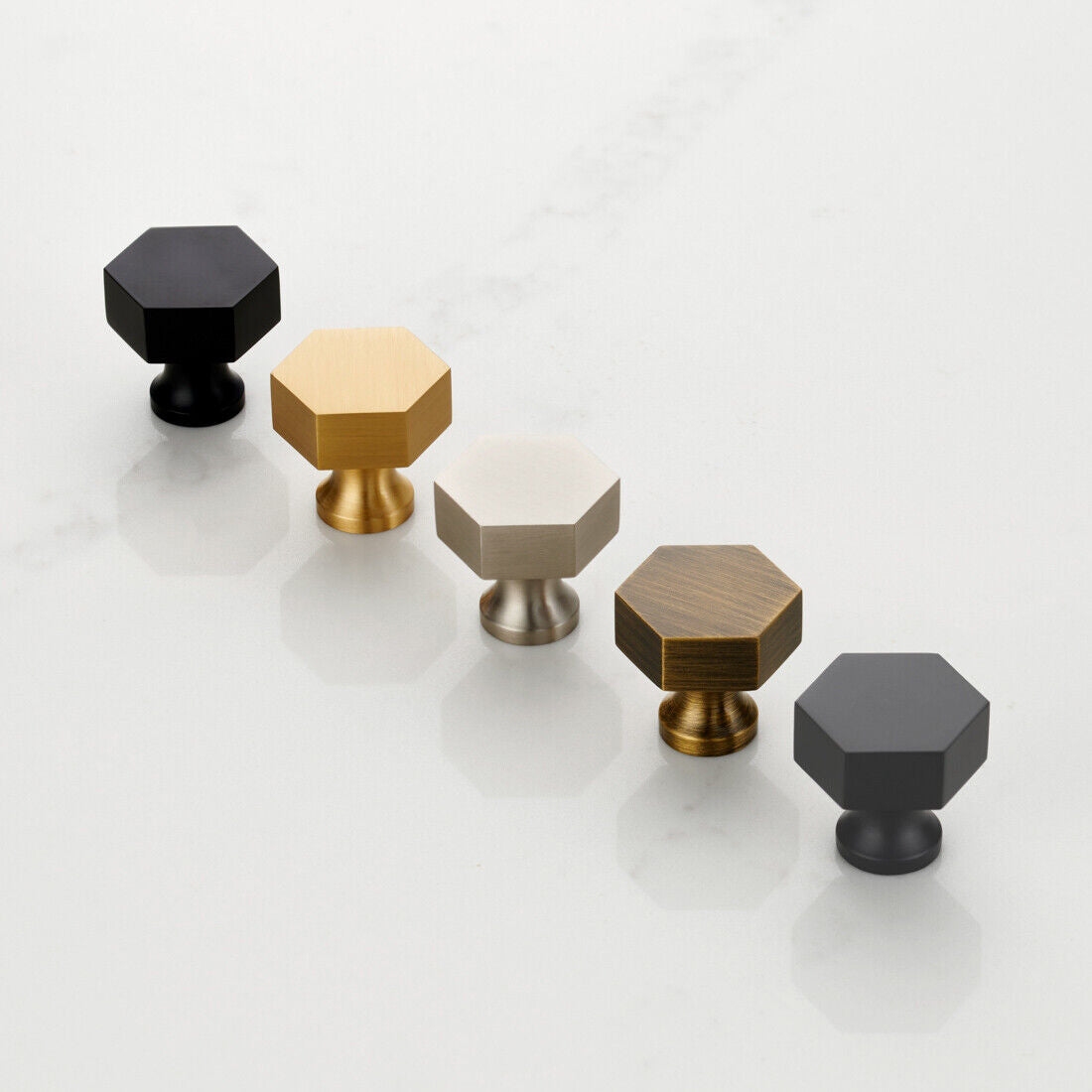 Small Brass Gold, Black, Antique Gold And Silver Hexagonal Cupboard Door Knobs