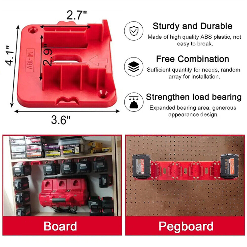 5x Battery Mounts Storage Holder Rack For Milwaukee M18 18V Tool Battery Red