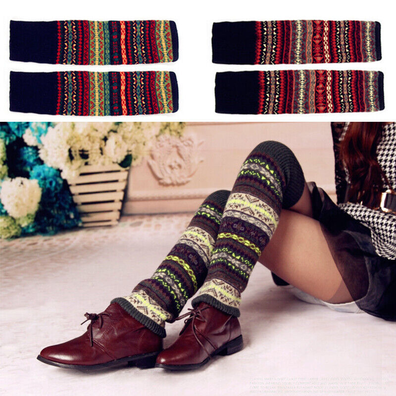 Women Ladies Winter Warm Knit Wool Leg Warmer Woolen Knee Knit Socks Leggings