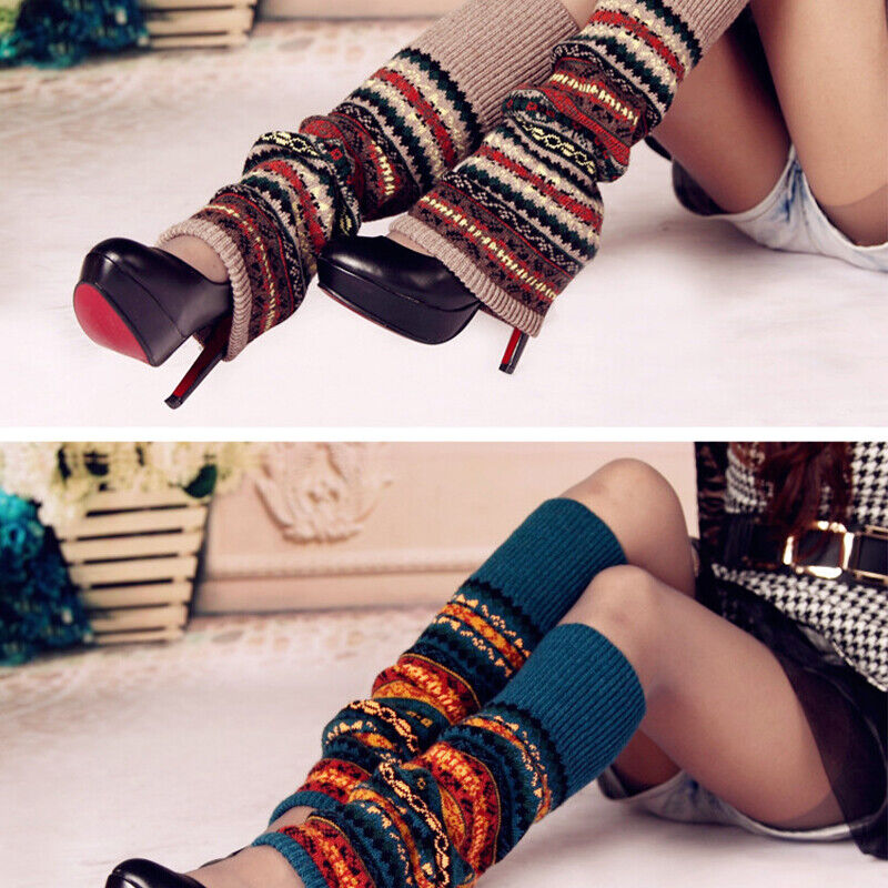 Women Ladies Winter Warm Knit Wool Leg Warmer Woolen Knee Knit Socks Leggings