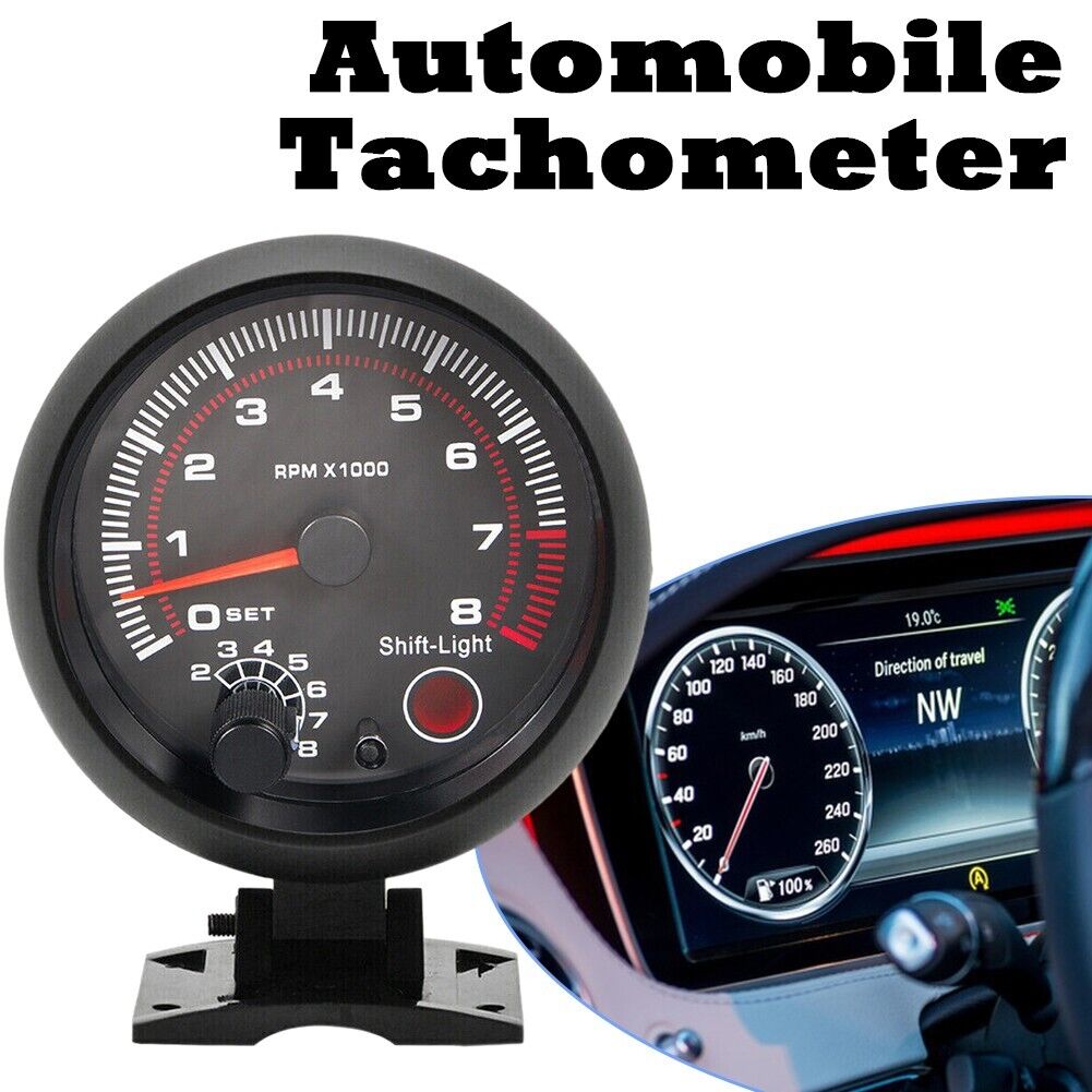 3.75" Car 12V Tachometer Tacho Gauge Meter 0-8000 RPM Shift Light Universal