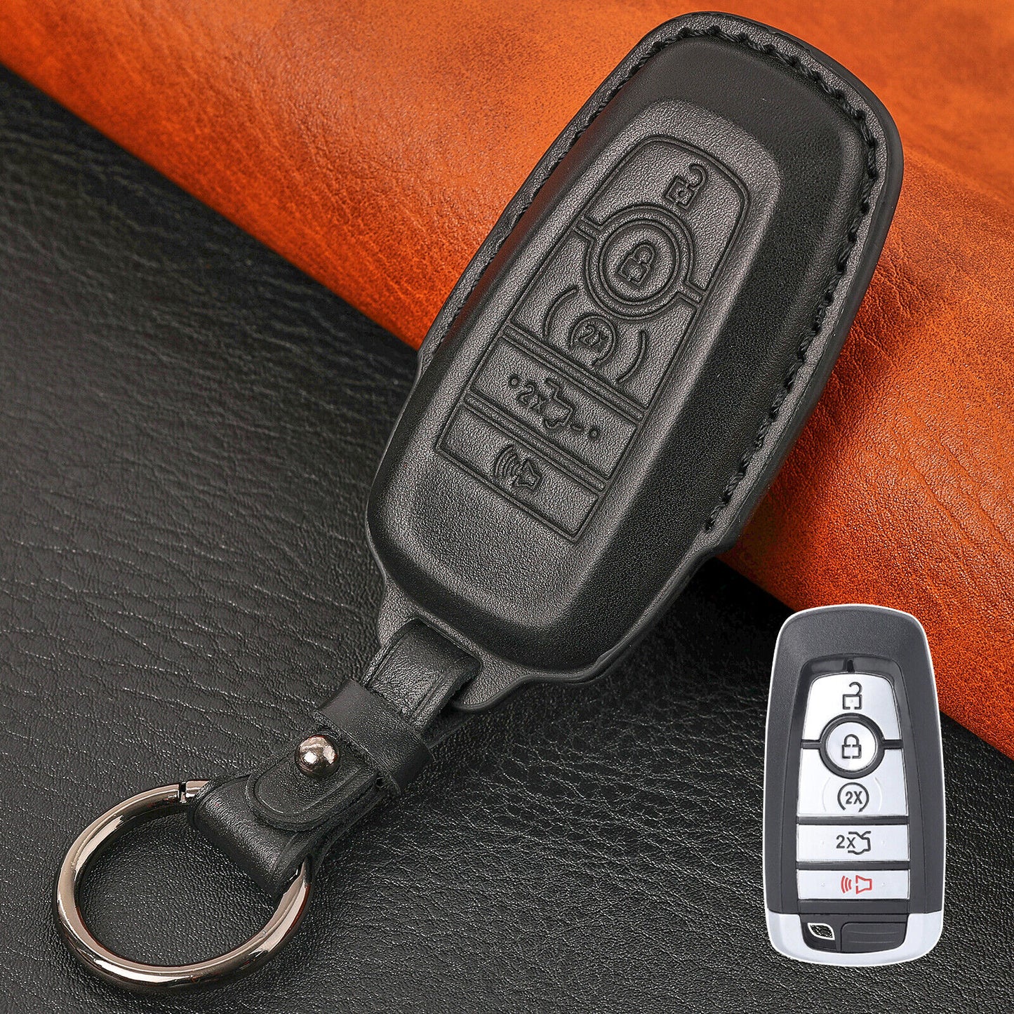 5Buttons Remote Key Fob Leather Case Cover Holder For Ford Explorer Edge 2022