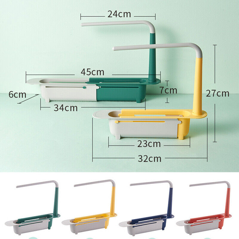 Telescopic Sink Rack Storage Holder Kitchen Expandable Drain Basket Organizer