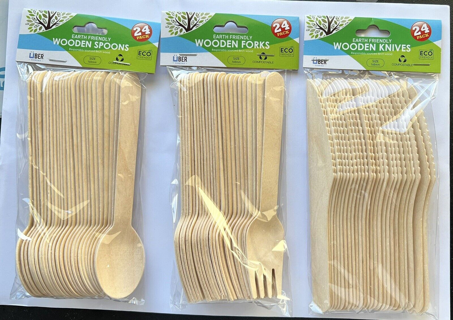 Wooden Cutlery FORKS KNIVES SPOONS TEASPOONS SPORK Disposable BULK