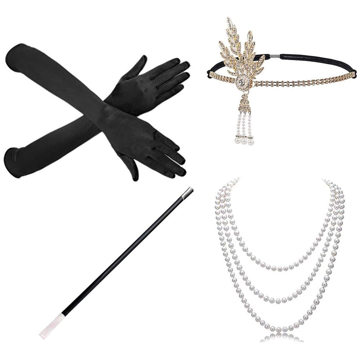 Women 1920'S Great Gatsby Accessories Kit Fancy Dress Costume Flapper Headpiece