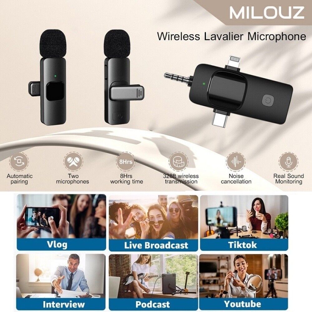 3 in 1 Dual Wireless Lapel Microphone Micro Telephone For Android Iphone Camera