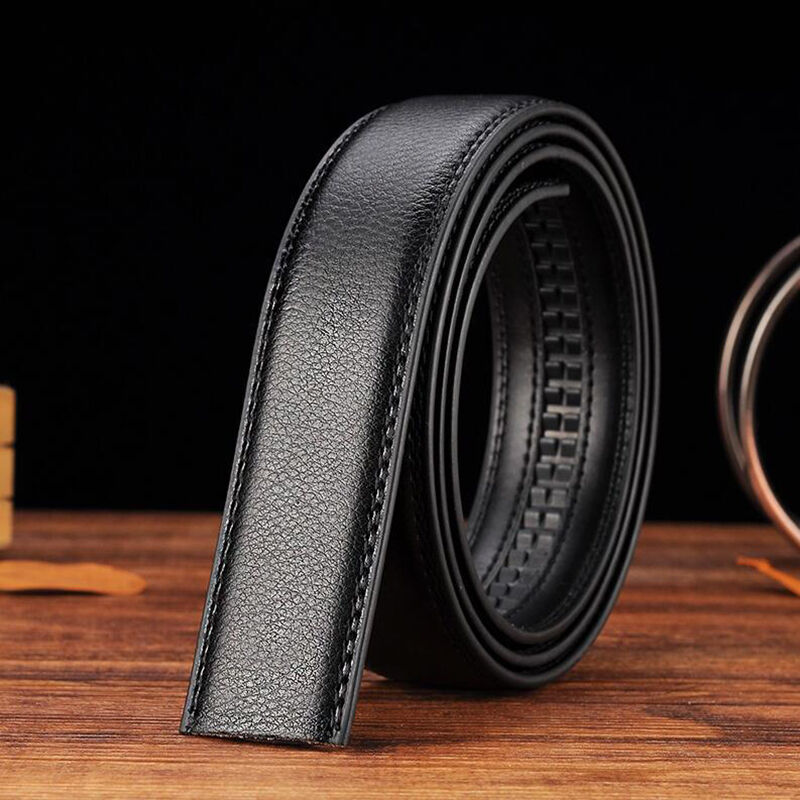 2X Luxury Men Leather Automatic Ribbon Waist Strap Belt Without Buckle Black