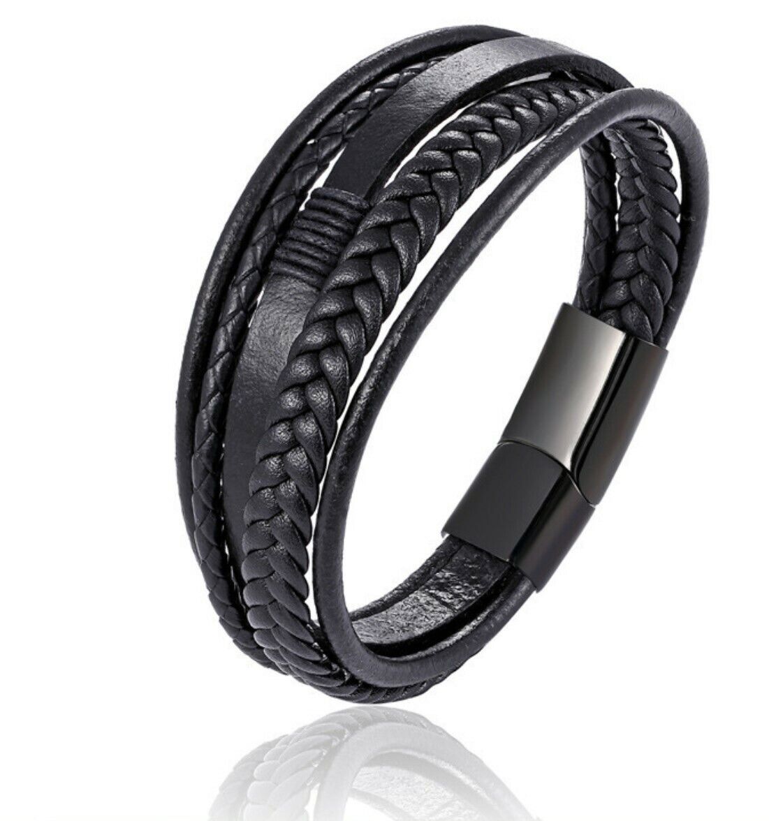 Men Stainless Steel Buckle Leather Bracelet Bangle Cuff Vintage Wristband Rope