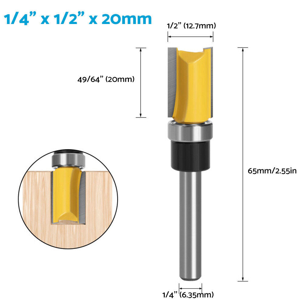 4pcs Milling Cutter Kit 1/4 Shank Top Bearing Flush Trim Pattern Router Bit Set