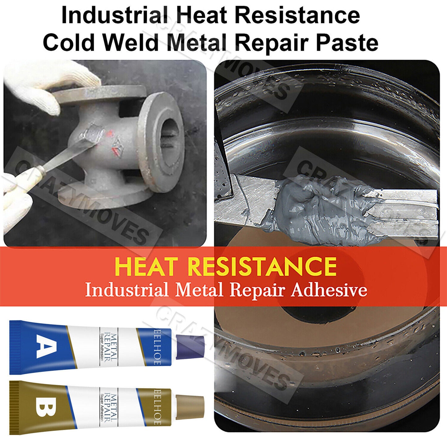 Industrial HEAT Resistance Cold Weld Auto Metal Repair Paste Adhesive Gel VIC