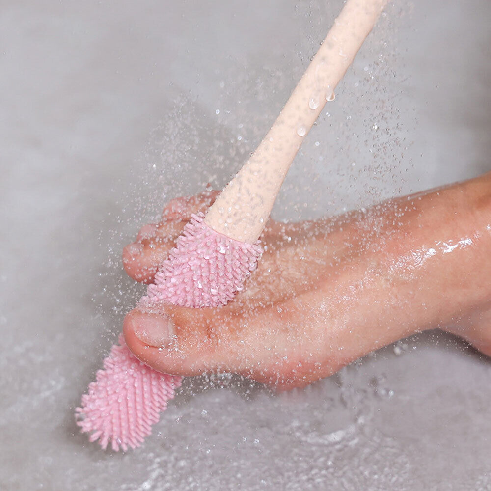 Toe Gap Cleaning Brush, Foot Scrubber in Shower, Long Handle Silicone Foot Brush