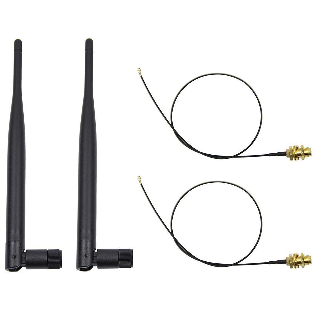 WiFi RP-SMA Antenna 6dBi 2.4GHz 5GHz Dual Band +2 x 35cm U.fl/IPEX Cable Range