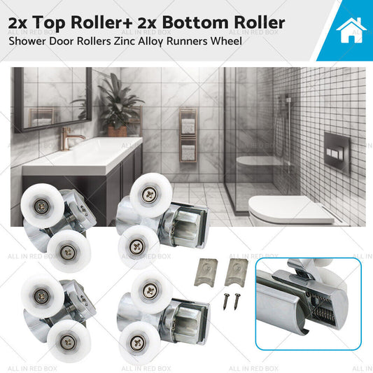 4Pcs Zinc Alloy Shower Door Rollers Twin Top & Bottom Runners Wheel Twin 23mm