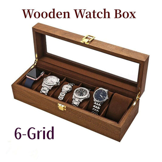 6-Grid Watch Box Wooden Jewelry&Bracelet Storage Display Case Gift Vintage Decor